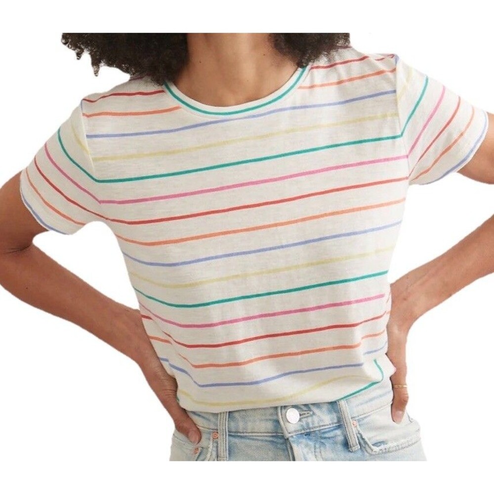 Marine Layer Swing Crew Short Sleeve  T Shirt Womens XL Nautical Coastal Stripe